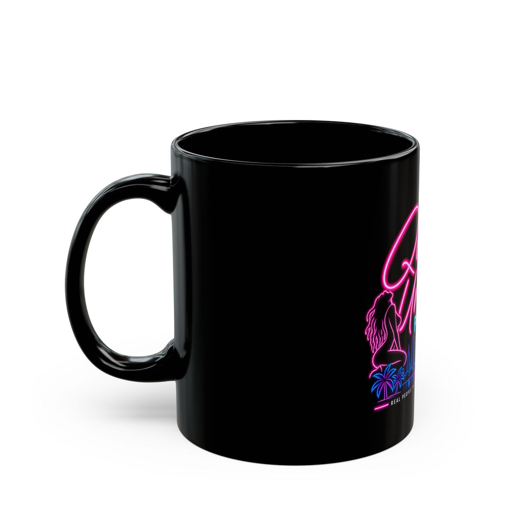Quata Uncut Podcast™ Neon Logo Mug — Black 11 oz